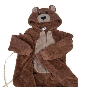 Nabaiji Brown Fuzzy Bear Costume Hooded Zip Up One Piece Size 12Y